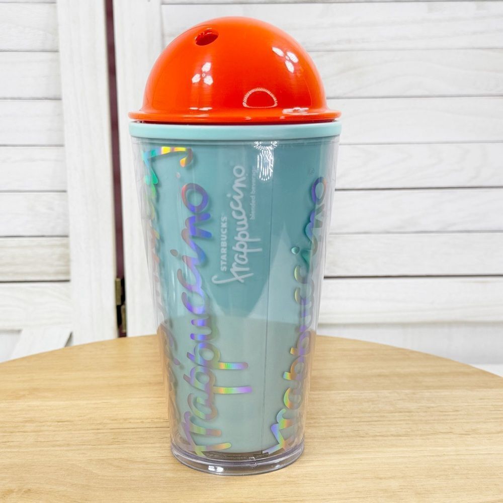 Starbucks Frappuccino Domed Tumbler Cup Teal Orange Grande 16oz